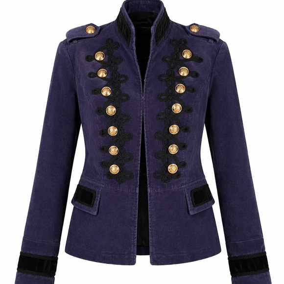 le chateau Jackets & Blazers - Le chateau Military-Style Velvet Jacket in Deep Navy/Purple